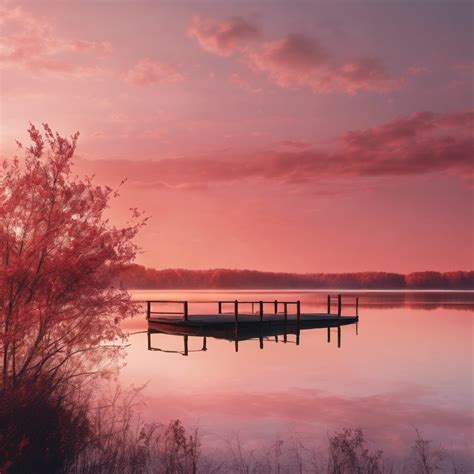 A light red sky at dawn over a peaceful lake. Wallpaper ...
