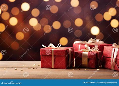 Christmas Gifts Red Packaging with Wooden Planks in Background ...