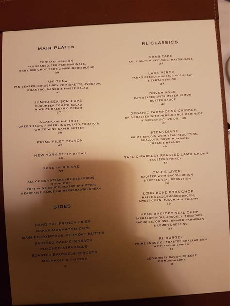 Menu at RL Restaurant, Chicago, 115 E Chicago Ave