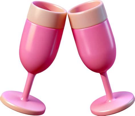 Pink Champagne Glasses Clinking Cartoon, cut out - stock 3d. 46893441 PNG