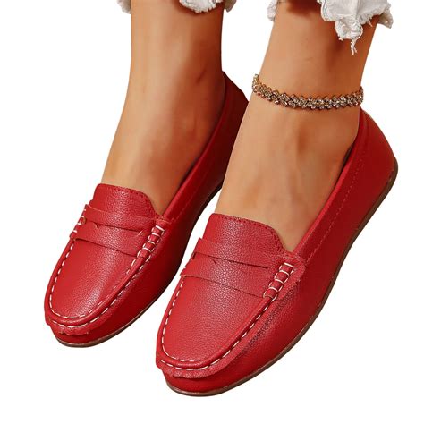 Quaouag Women's PU Leather Penny Loafers Classic Driving Moccasins ...