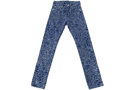 Takashi Murakami Flowers and Skulls Jacquard Denim Pants Dark Blue ...