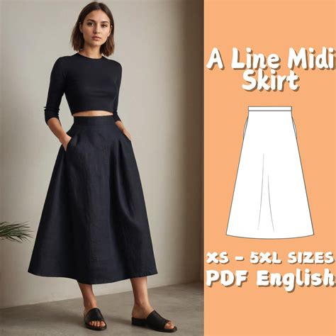 A Line Skirt Sewing Pattern Women Midi Skirt With Pockets PDF Pattern ...