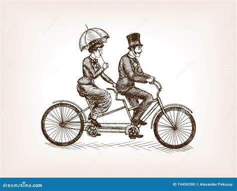 Vintage Lady and Gentleman Bicycle Sketch Vector Stock Vector - Illustration of drawing ...