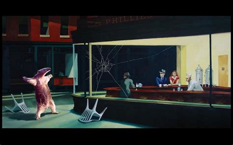 Nighthawks at the Diner: A Humorous HD Wallpaper Adventure by Edward Hopper