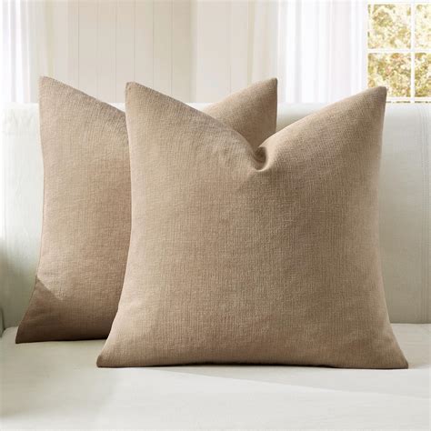 MIULEE Light Brown Couch Pillow Covers 18x18 Inch, Set of 2 Soft ...