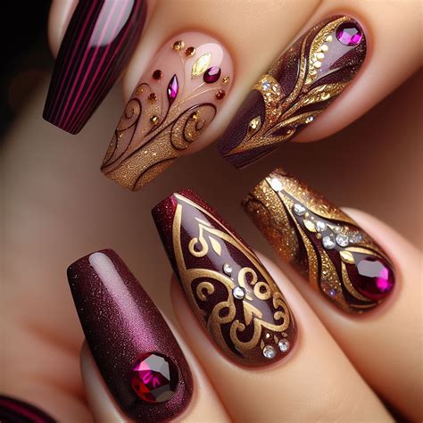 10 Gorgeous Burgundy and Gold Nails to Try in 2025 - The Nails Nation