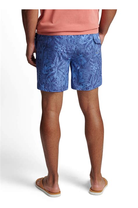 Peter Millar - Atlantic Blue Tropical Leaf Print Swim Trunks