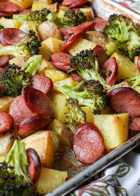 Sheet Pan Potatoes with Broccoli and Kielbasa - Vegetable Recipes