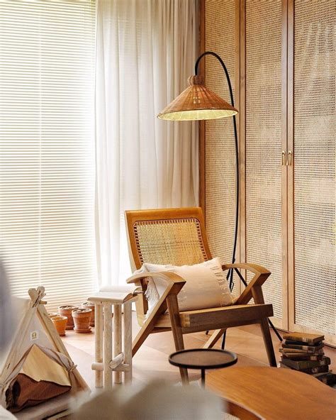 Nordic Woven Floor Lamp, Handcrafted Natural Rattan with Bronze Finish ...