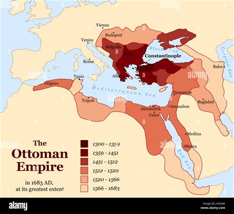 Turkish history - The Ottoman Empire at its greatest extent in 1683 - overview map of its ...