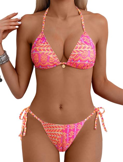 Tainehs Women's Sexy Halter Bikini Set Triangle Top String Swimwear Two ...