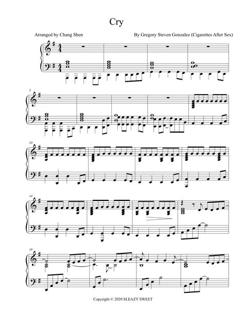 Cry (arr. Chang Shen) by Cigarettes After Sex Sheet Music for Piano ...