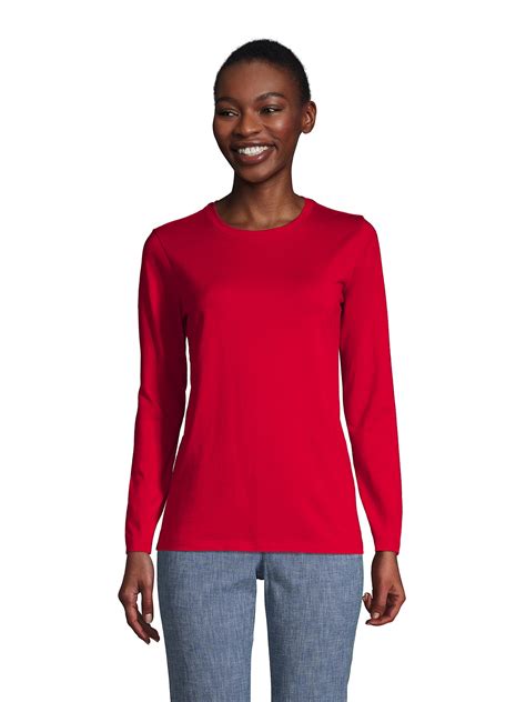 Lands' End Women's Petite Relaxed Supima Cotton Long Sleeve Crewneck T ...