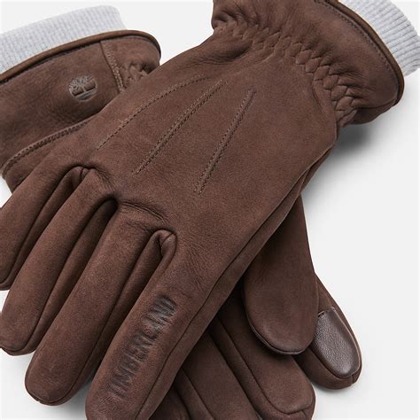 Leather Glove with Rib Knit in Brown