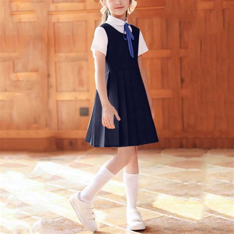 BRGZLK Girls Classic School Uniform Three Pieces Set Solid Color Short ...