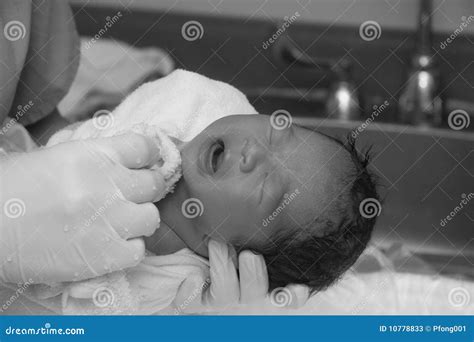 Newborn first bath stock image. Image of ethnic, baby - 10778833