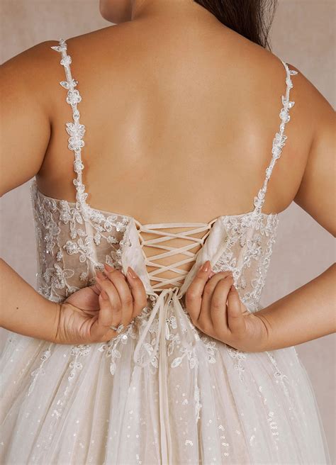 Azazie Florian Diamond White Nude A-Line V-Neck Sequins Tulle Dress ...