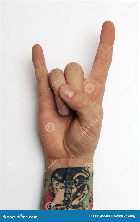 Closeup Male Rocker Metal Concert Sign Hand Isolated on White ...