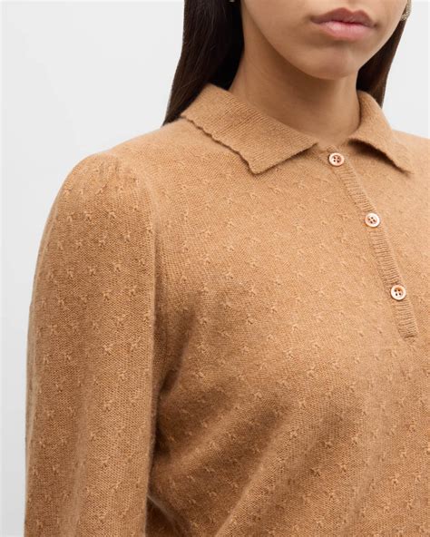 FRAME Scalloped Cashmere Polo Sweater | Neiman Marcus