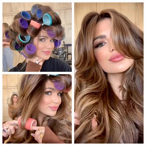 Hot Roller Set on Brunette | Hair rollers, Big hair curls, Hot rollers hair