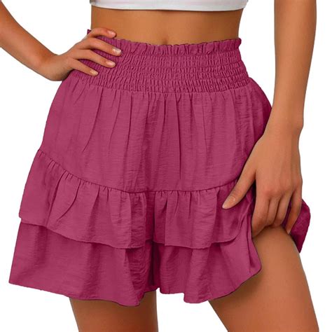 Hot Pink Shorts for Women Fall Summer Faux Gauze Linen Rayon Floral ...