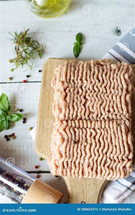 Raw Ground Turkey with Rosemary and Spices. Wooden on a White Background. Stock Photo - Image of ...