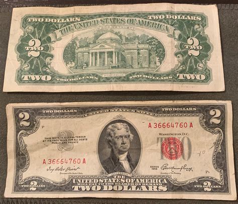 1953 2 Dollar Bill Red Ink - Surveys Hyatt