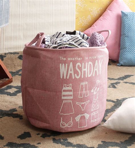 Buy 12 Ltr Pink Canvas Laundry Basket at 65% OFF by Cortina | Pepperfry