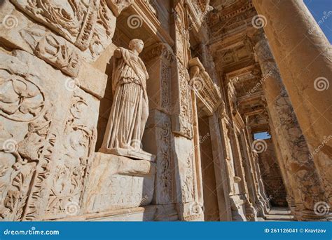 A Statue in Celsus Library in Ancient City of Ephesus or Efes in Turkey ...