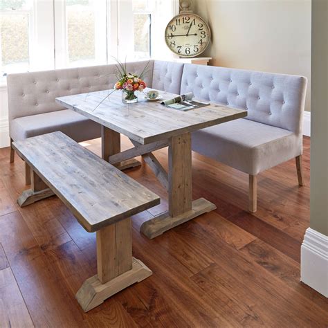 Alina Reclaimed Wood Dining Table with Right-Hand Corner & Small Bench ...