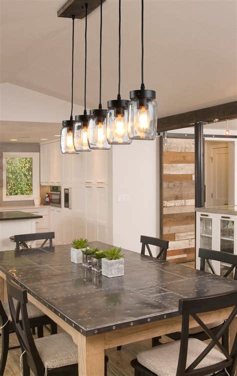 LNC WOOD PENDANT LIGHTING 5-LIGHT GLASS JAR CEILING LIGHTS LINEAR ...