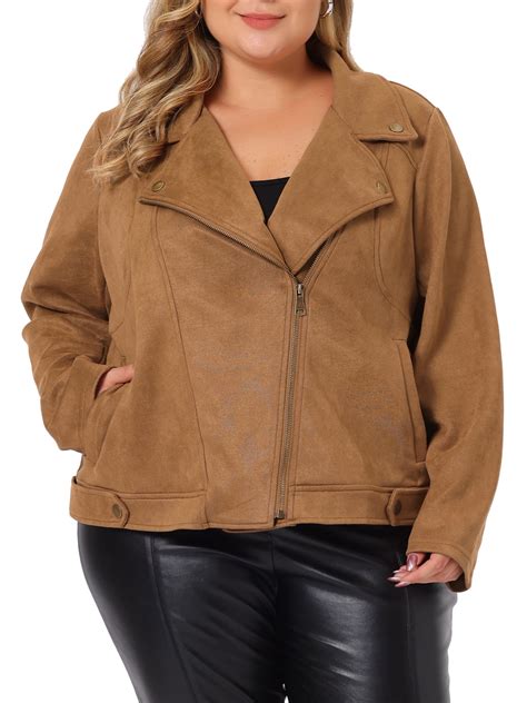 Agnes Orinda Women's Plus Size Jacket Faux Suede Bomber Moto Biker Zip ...