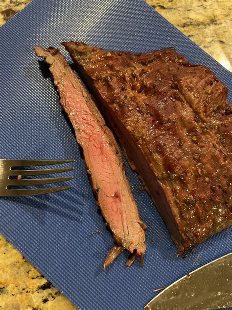 Flank Steak - 225 for 2 hours, 450 for 20 min. Very new to this, turned ...