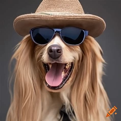 Dog with sunglasses and hat on Craiyon