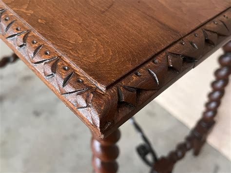 19th Spanish Side Table with Cared Turned Legs and Iron Stretcher For ...