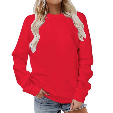 VANLOFE Women's Solid Color Long Sleeve Sweatshirt Crewneck Sweatshirt ...