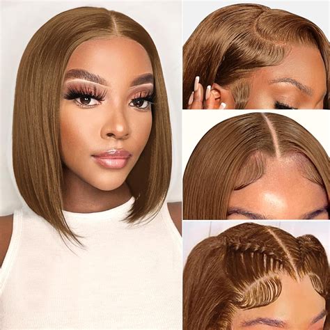 Amazon.com : Brown Bob Wig Human Hair 13x4 HD Lace Front Wigs Human ...
