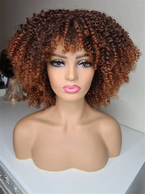 Synthetic Afro Kinky Curly Wig With Bang/fringe in Brown Made of High ...