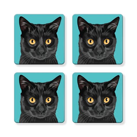 Set of 4 MDF Coasters – Black Cat – Naked Decor