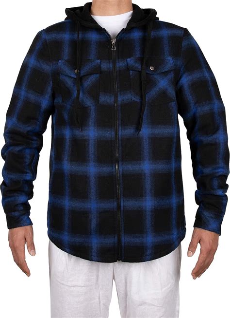 ThCreasa Mens Sherpa Fleece Lined Flannel Jacket Full Zip Hooded Plaid ...