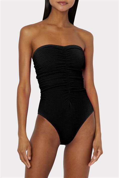 Strapless Ruched One Piece Swimsuit in Black | MILLY