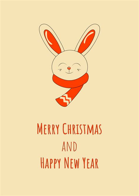 Cute Smiling Christmas Bunny Wearing a Scarf Merry Christmas and Happy ...