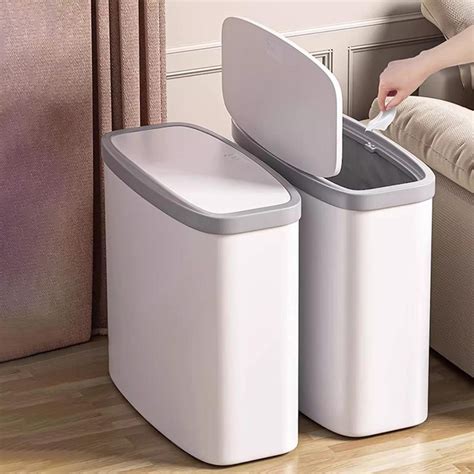 Slim Trash Can Narrow Kitchen Trash Can with Lid Space-Saving Skinny ...