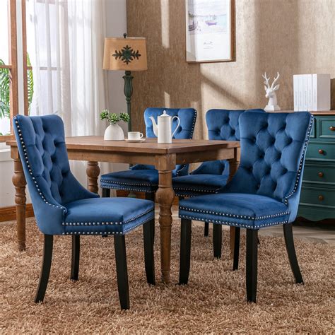 Velvet Upholstered Dining Chairs Set of 2, Wingback Dining Room Chairs ...