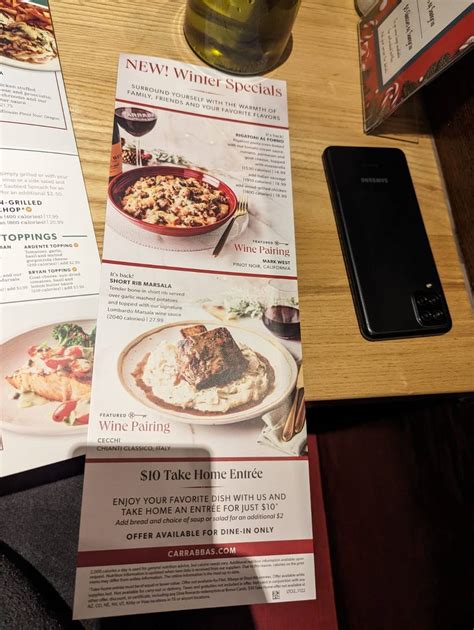 Menu at Carrabba's Italian Grill restaurant, Williamsburg, Richmond Rd