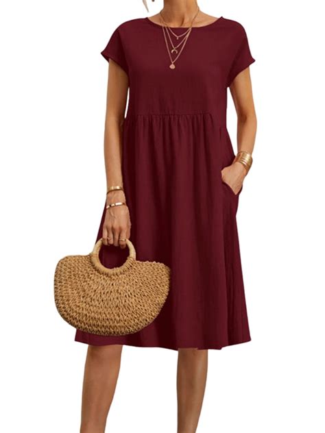 KVMeteor Women Short Sleeve A Line Casual Dresses Loose Solid Summer ...