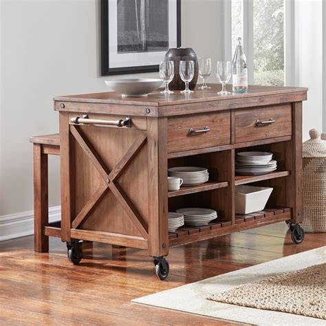 A-America Anacortes Solid Wood Kitchen Island with Locking Casters in ...