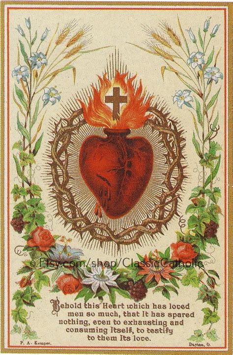 Sacred Heart of Jesus – based on a Vintage Holy Card – Catholic Art Pr ...
