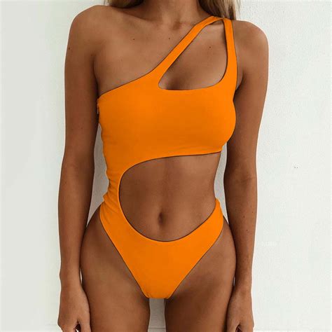 Women One Shoulder Cutout High Waisted Bikini Set Crisscross 2 Piece ...